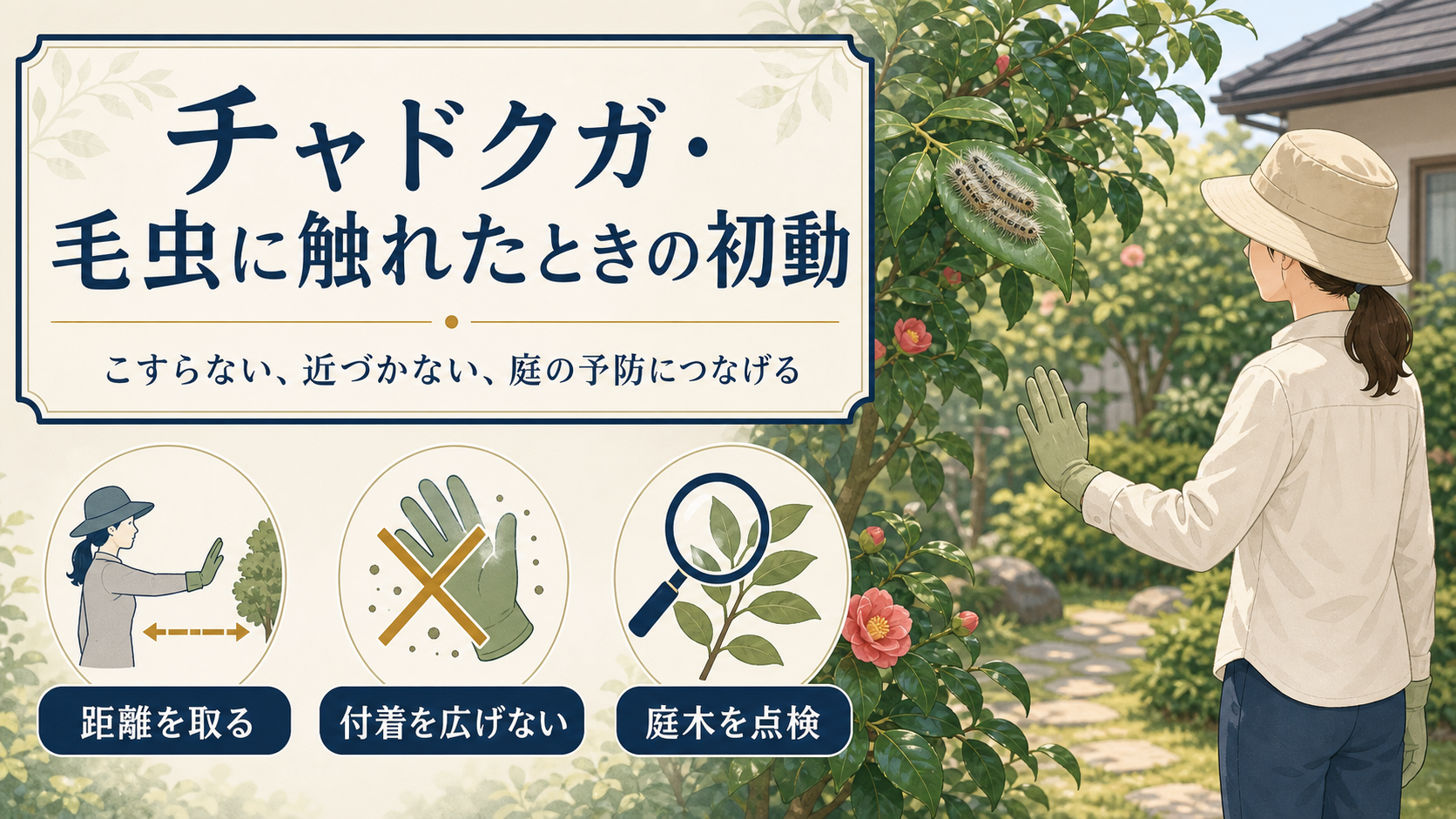 チャドクガ・毛虫に触れたときの初動と庭の予防｜こすらず安全に対処する方法