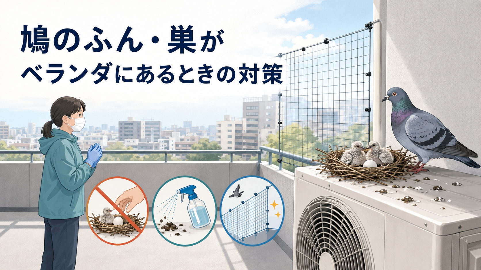 鳩のふん・巣がベランダにあるときの対策｜撤去前に確認する順番