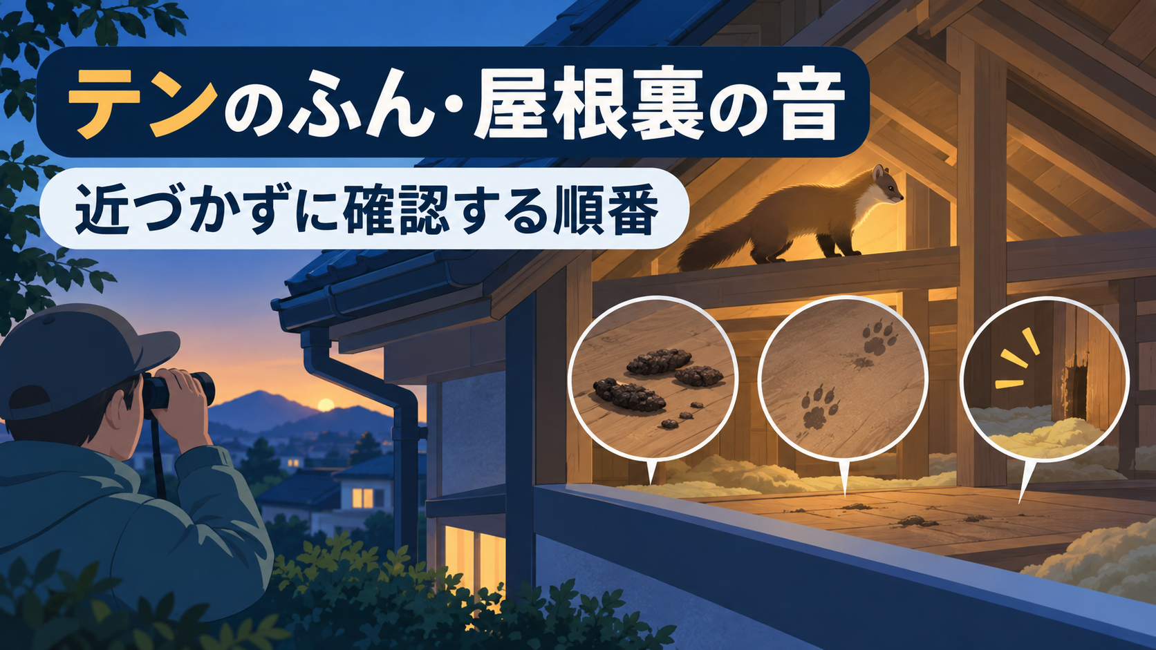 テンのふん・屋根裏の音が気になるとき｜近づかずに確認する順番